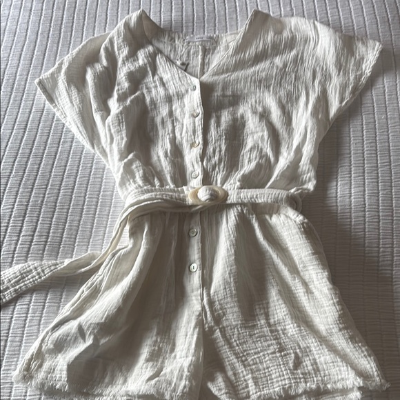 Mango White Button-Up Romper with Belt - Picture 7 of 10